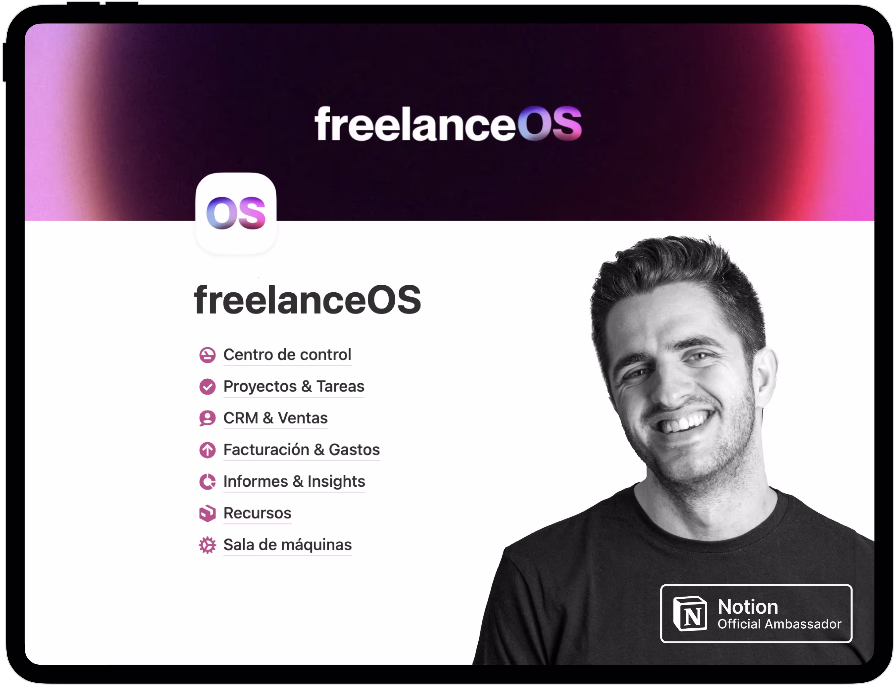 Captura de freelanceOS en iPad